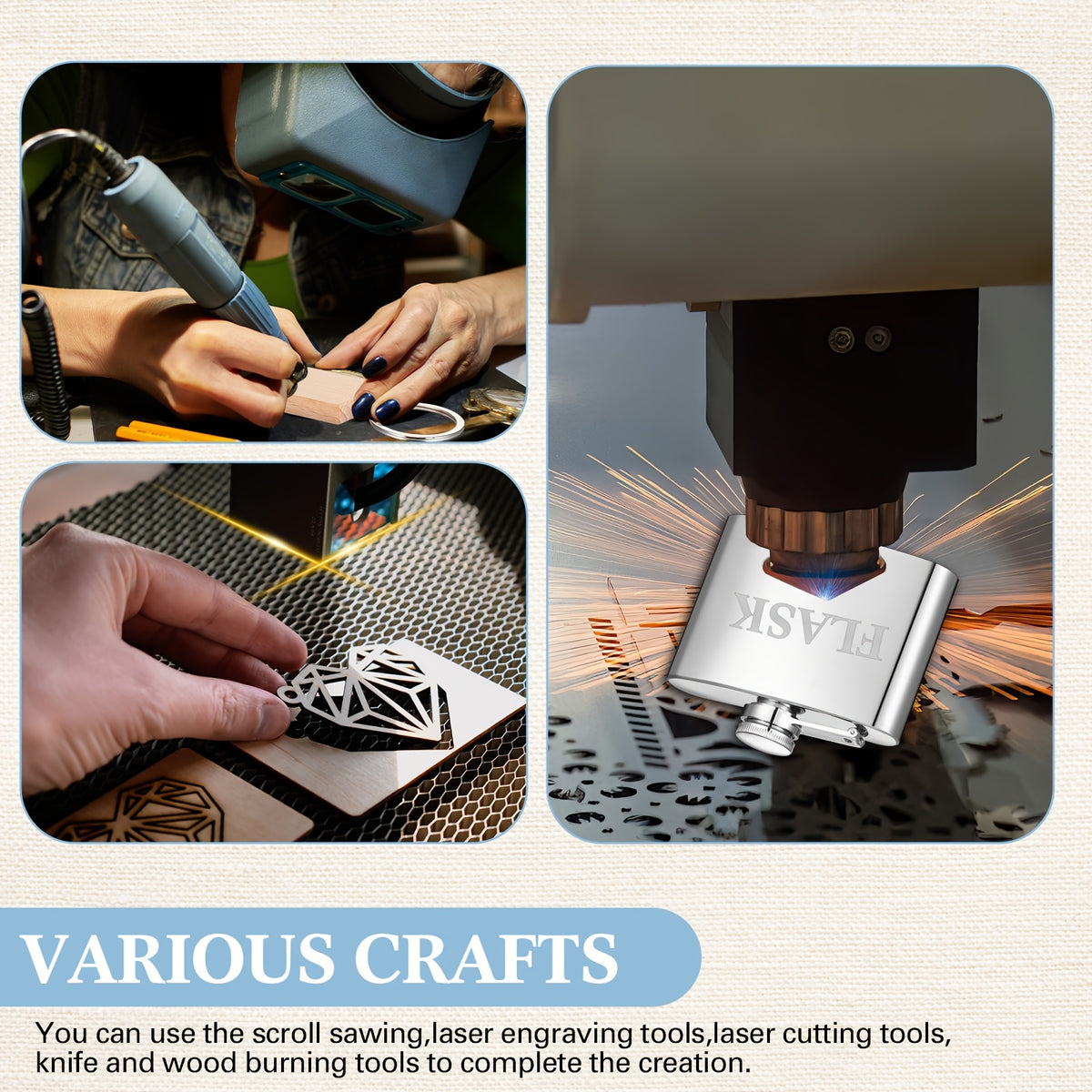 Laser Engraving Materials Kit with Listed 127 Pieces, Wood, Metal, Fabric, Glass, Rock and Rubber Categories for Compatible Craft Project Planning