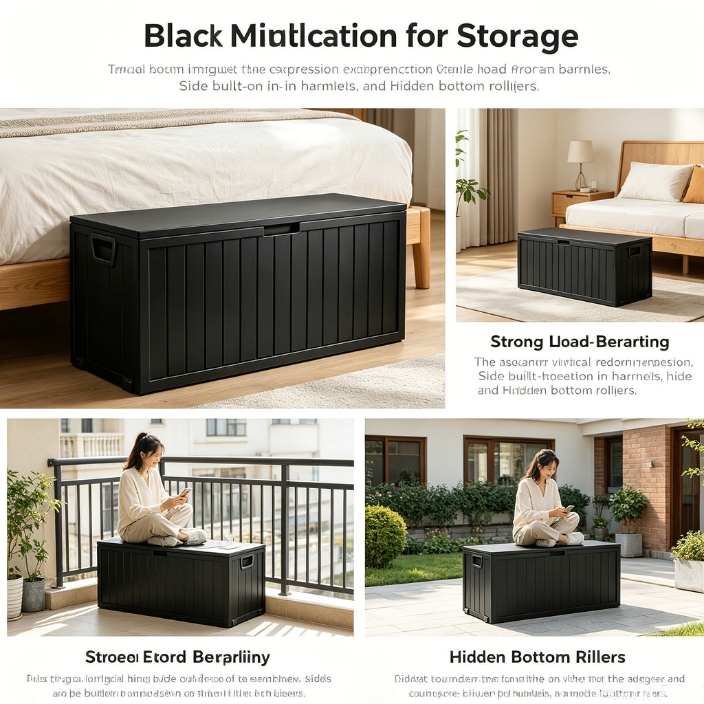 Flip-Top Patio Storage Box, Plastic Deck Organizer with Lockable Lid and Handle/Wheel References, Black 75 or Black 35 Model Options for Outdoor Essentials