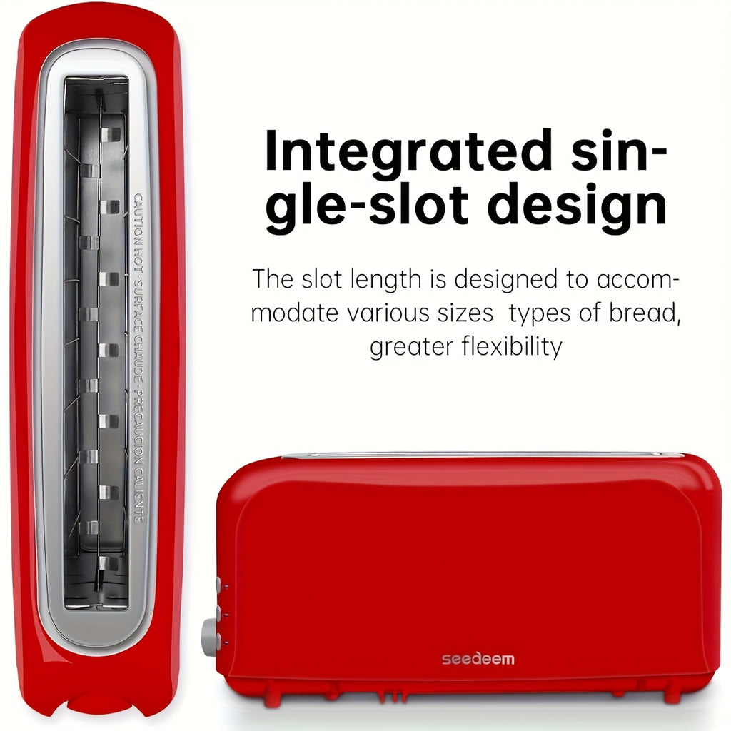 Slim Long Slot Toaster by SEEDEEM, 2-Slice 750W Breakfast Toaster with 1.45-Inch Wide Slot, 6 Shade Settings, Reheat, Defrost and Crumb Tray