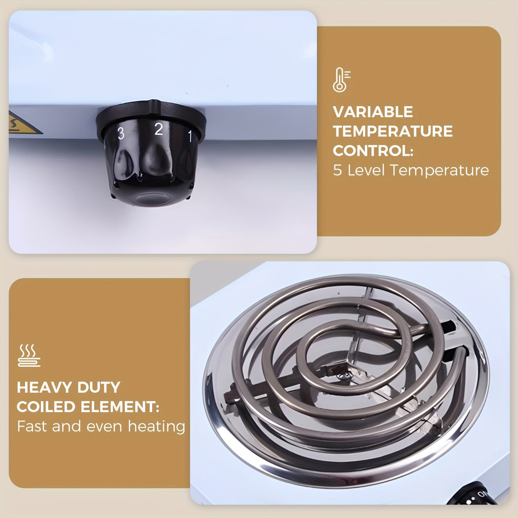 2000W Electric Double Burner Hot Plate, Listed 110V Countertop Stove with Five Adjustable Heat Settings and Black or White Options for Home Kitchen Cooking