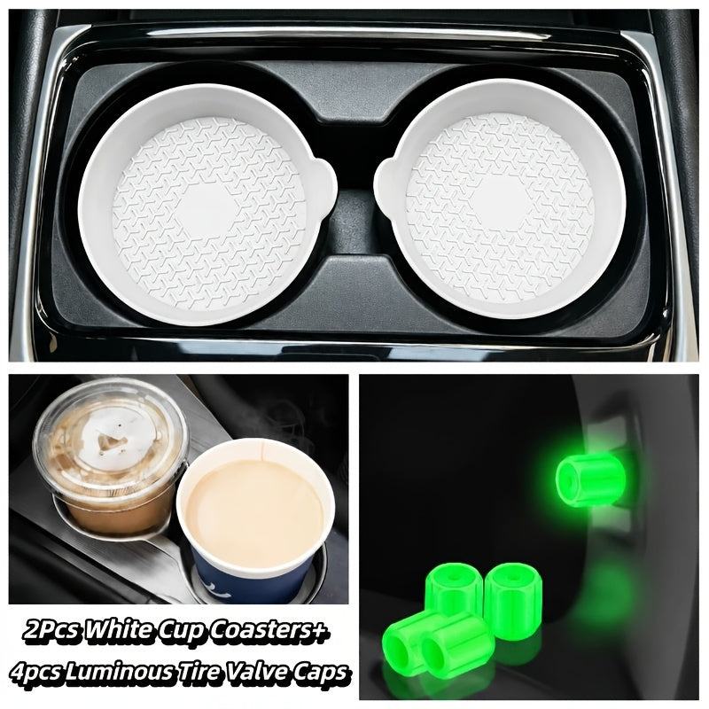 Silicone Car Cup Holder Coasters in Two- or Four-Piece Options, Anti-Slip Cup Mats with Multiple Colors and Selected Glow-in-the-Dark Accessory Bundles