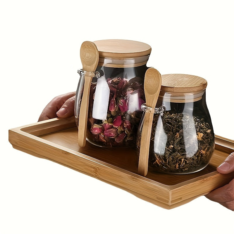 Glass Storage Jar with Spoon, Single Sealed Kitchen Canister in 350ml, 600ml or 1000ml Options for Coffee, Sugar, Tea, Salt, Candy and Spice Organization
