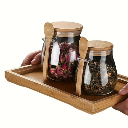 Glass Storage Jar with Spoon, Single Sealed Kitchen Canister in 350ml, 600ml or 1000ml Options for Coffee, Sugar, Tea, Salt, Candy and Spice Organization