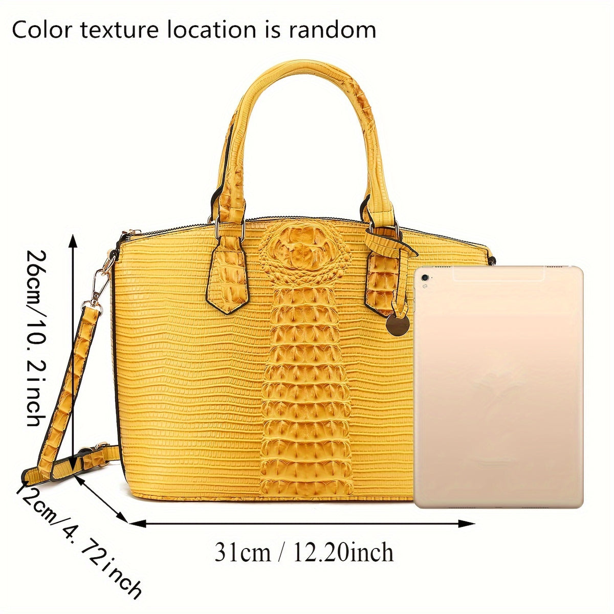 Crocodile-Design Work Handbag for Women with Detachable Shoulder Strap and Zipper Closure, Spacious Crossbody-Style Purse for Office and Everyday Wear