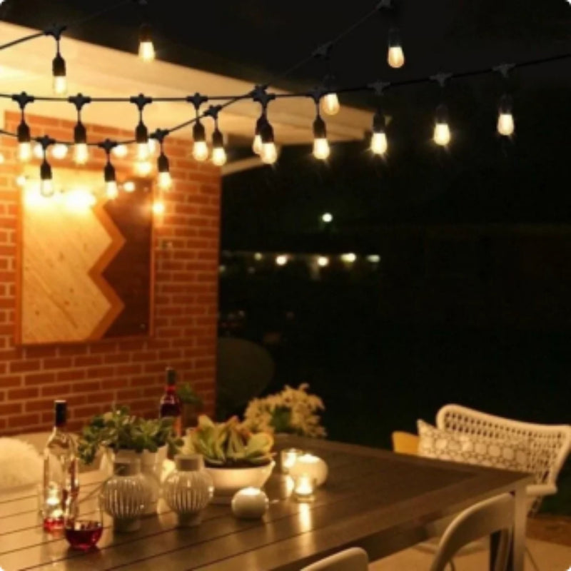 Solar Outdoor String Lights with Remote Control, Dimmable Warm ST38 LED Bulbs, Timer and 3 Lighting Modes for Patio, Garden, Wedding and Holiday Decor