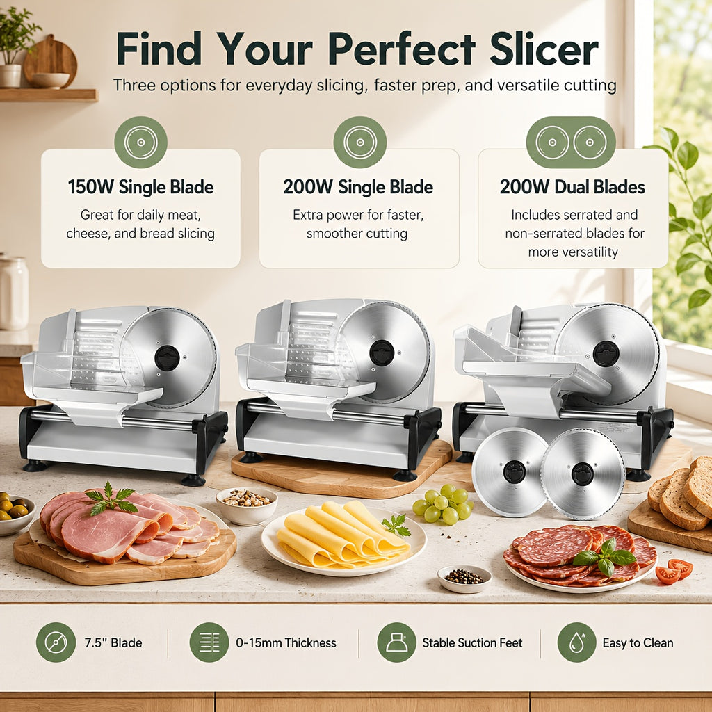 Electric Meat Slicer for Home, OSTBA 7.5-Inch Removable Stainless Steel Blade, Adjustable Thickness & Child Lock for Meat, Cheese and Bread