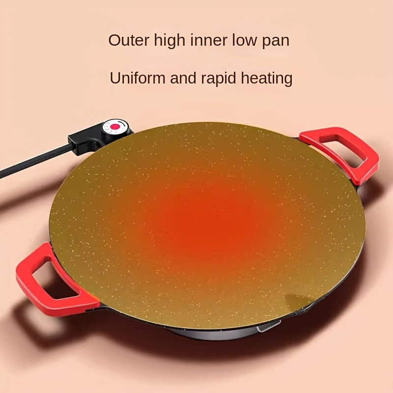 Electric Baking Pan by Aoran with Red Handle, Five Adjustable Heat Settings and Nonstick Surface, 18.11 or 19.55 Inch Total Length for Indoor Cooking