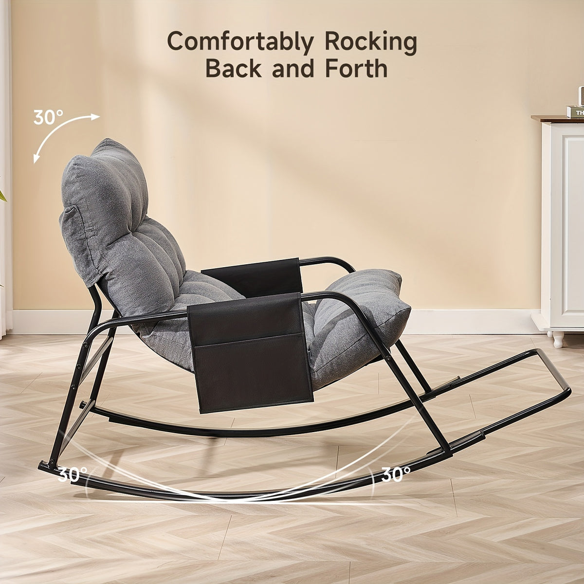 Patio Rocking Chair with Cushion in Papasan Egg Style, Grey, Beige, Khaki or Black with One or Two-Piece Options for Deck Lounging and Garden Reading