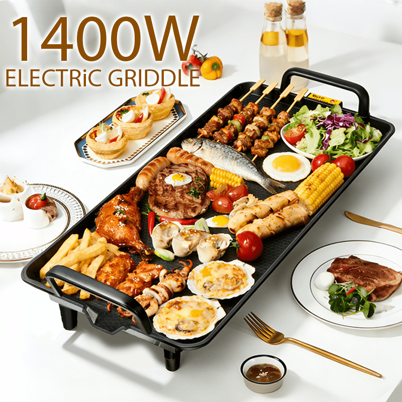 Electric Grill Pan Combo, Black 22.83-Inch Model with Nonstick Coating, Adjustable Temperature and Drip Pan for Steak, Skewers and Home Dinner Gatherings