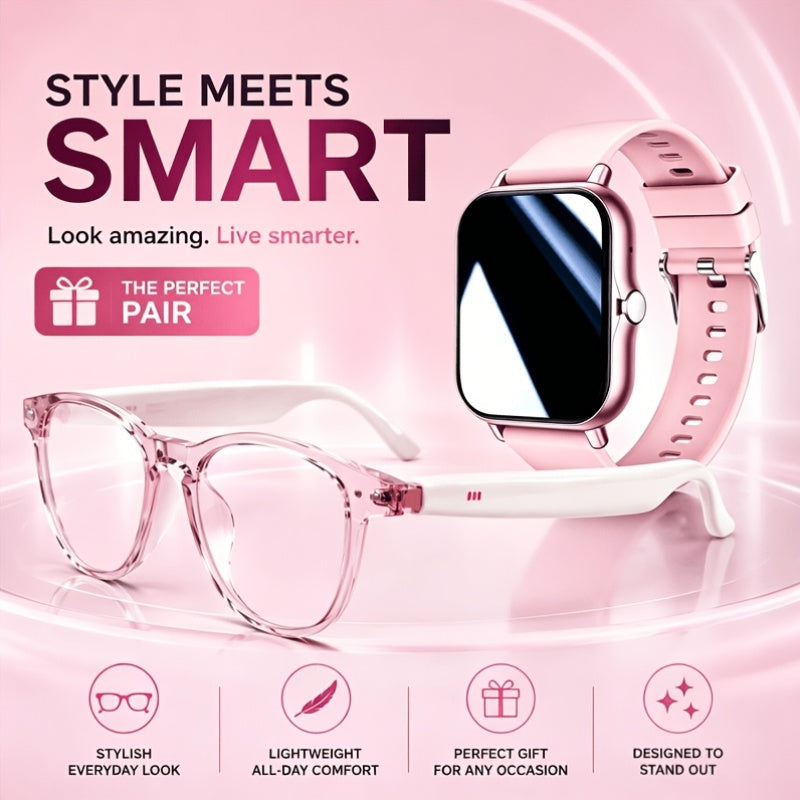 Photochromic Smart Glasses and Smartwatch Combo with Listed Real-Time Translation and Full-Touch Sports Watch, Ordinary or High-End Style Options for Men and Women