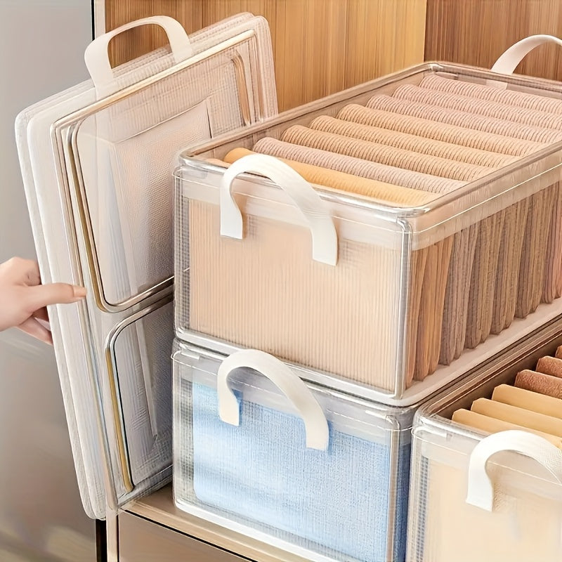 Clothing Storage Box with Steel Frame, 26L Transparent PVC Closet Organizer for Seasonal Clothes and Everyday Bedroom Organization