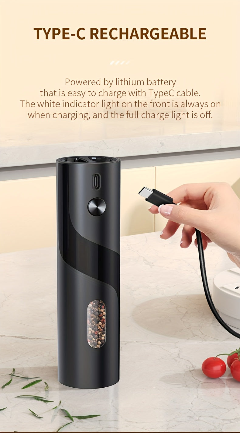 LED Salt and Pepper Grinder with Rechargeable Electric Grinding and Adjustable Coarseness, Black or Green Options Including Two-Piece Charging-Base Labels
