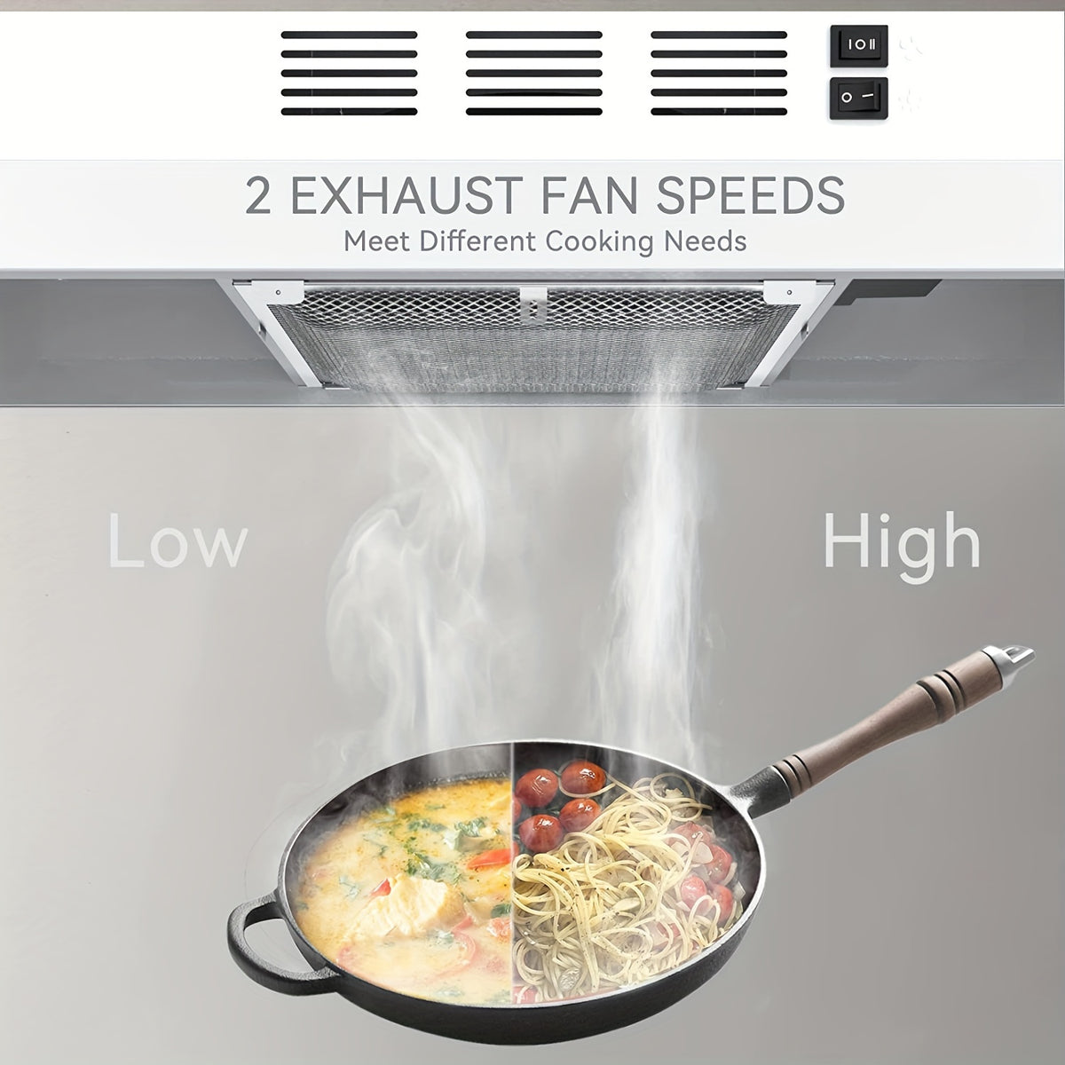 Convertible Kitchen Range Hood, 30-Inch Under Cabinet Vent with Ducted or Ductless Setup, LED Light and 2-Speed Fan in Black, White or Silvery