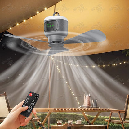 Battery Ceiling Fan with Light and Remote, Grey Gazebo Fan with Four Listed Speeds, 12000mAh Battery Reference and 8-Hour Timer for Compatible Sheltered Setups