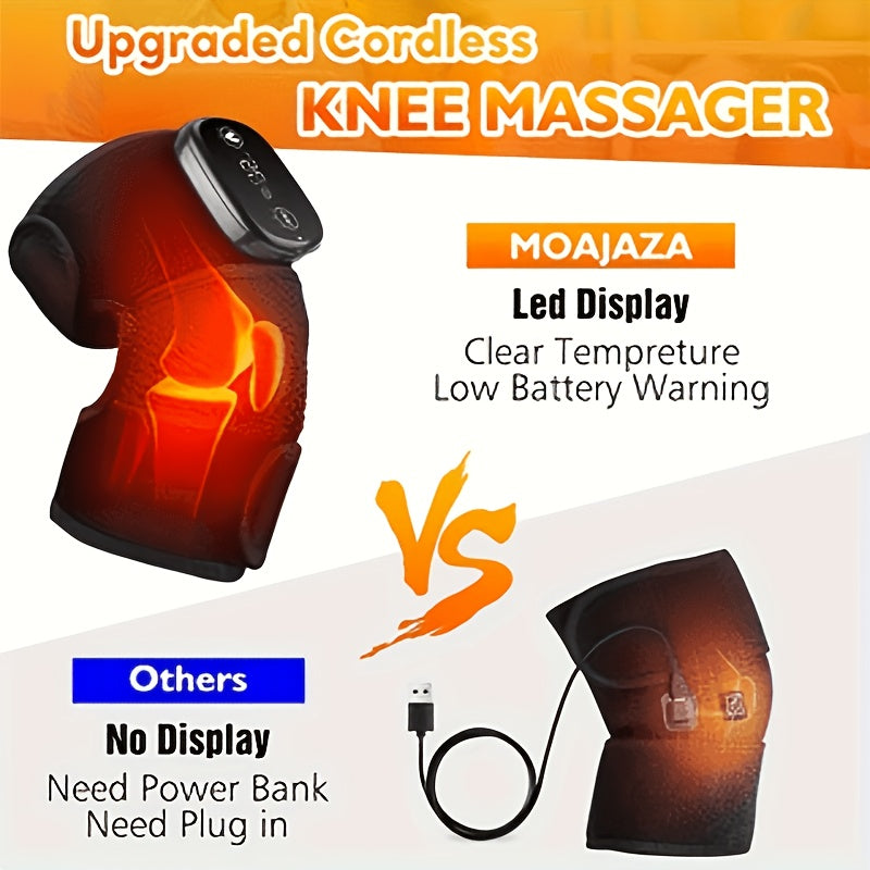 Heat and Vibration Knee Massager in Black, Wireless 3-in-1 Heating Pad with Listed Knee, Shoulder and Elbow Use for Personal Care Routines