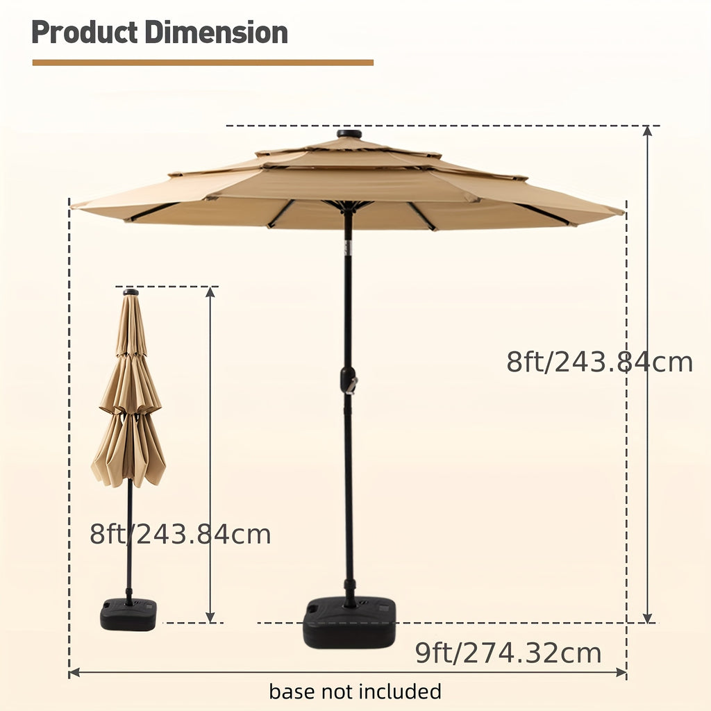 Triple Vented Patio Umbrella in Burgundy, 10ft or 11ft Outdoor Market Shade with Push-Button Tilt, Eight Ribs and 180GSM Yarn-Dyed Canopy for Garden Seating