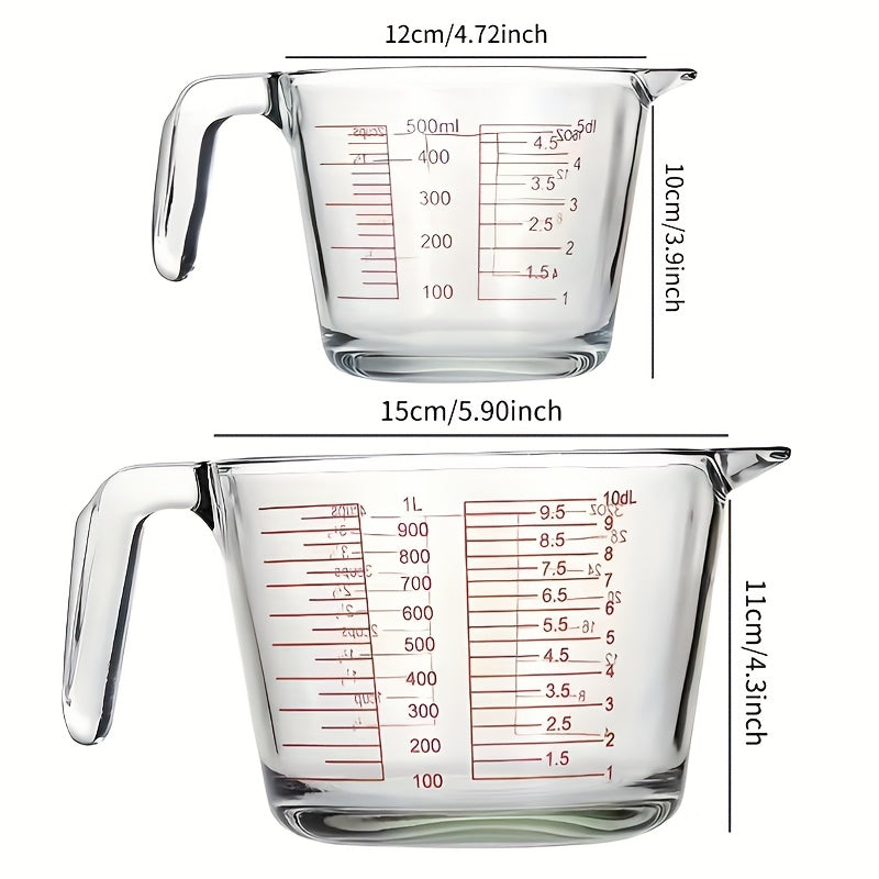 Handled Glass Measuring Cup for Recipe Ingredients and Home Baking Prep, Single Medium Selection or Two-Piece Set with Listed 16.91oz and 33.81oz Capacities