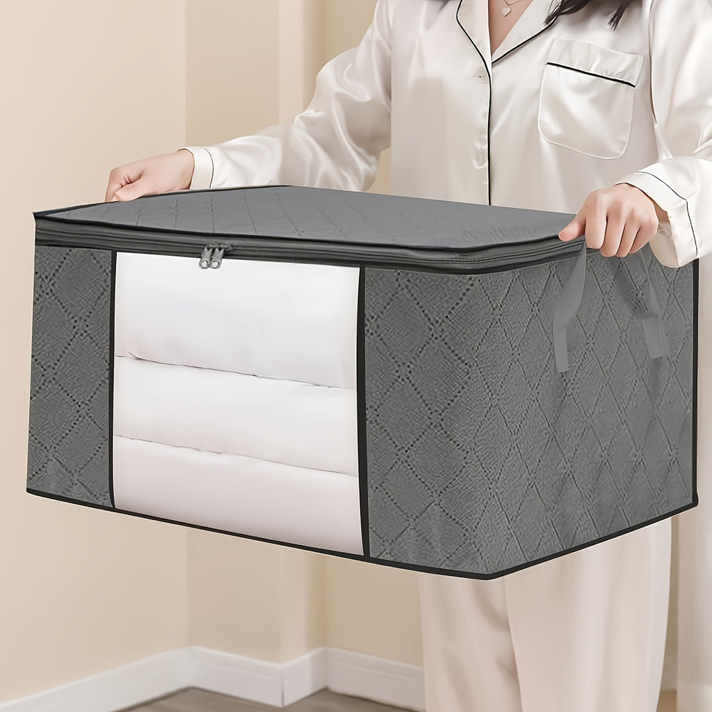 Clothing Storage Bags Set of 3 with Lids and Handles, Foldable Blanket and Quilt Organizers for Bedroom Closets, Wardrobes and Suitable Under-Bed Spaces