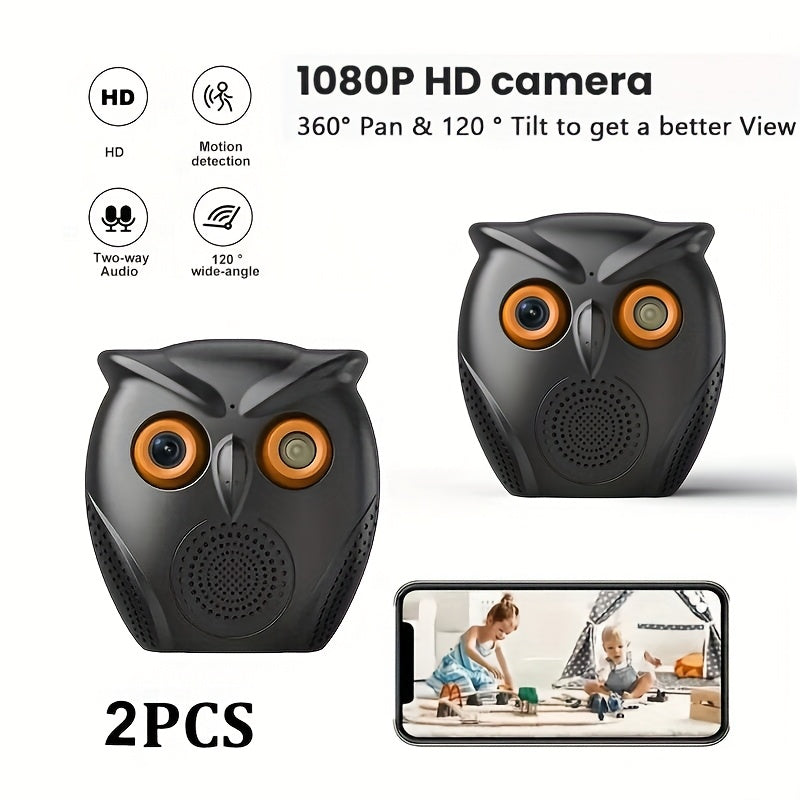 Owl Security Camera 2 Pack with USB Power, Listed HD Video, Human Detection and Wireless Monitoring for Home and Small Store Spaces