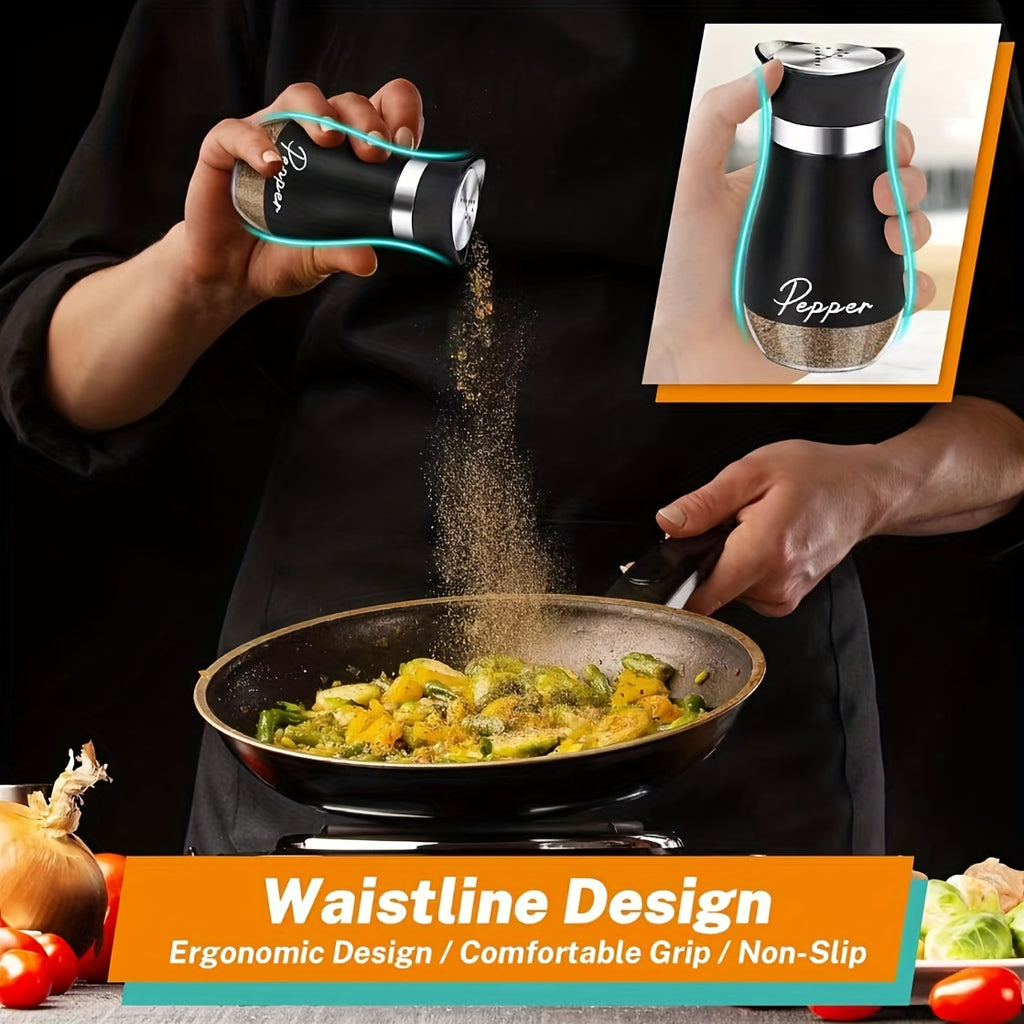 Salt and Pepper Shakers with Glass Bottoms and Stainless Steel Lids, Nine Color Set Options for Everyday Table Seasoning, Kitchen Dining, RV Meals and Barbecues