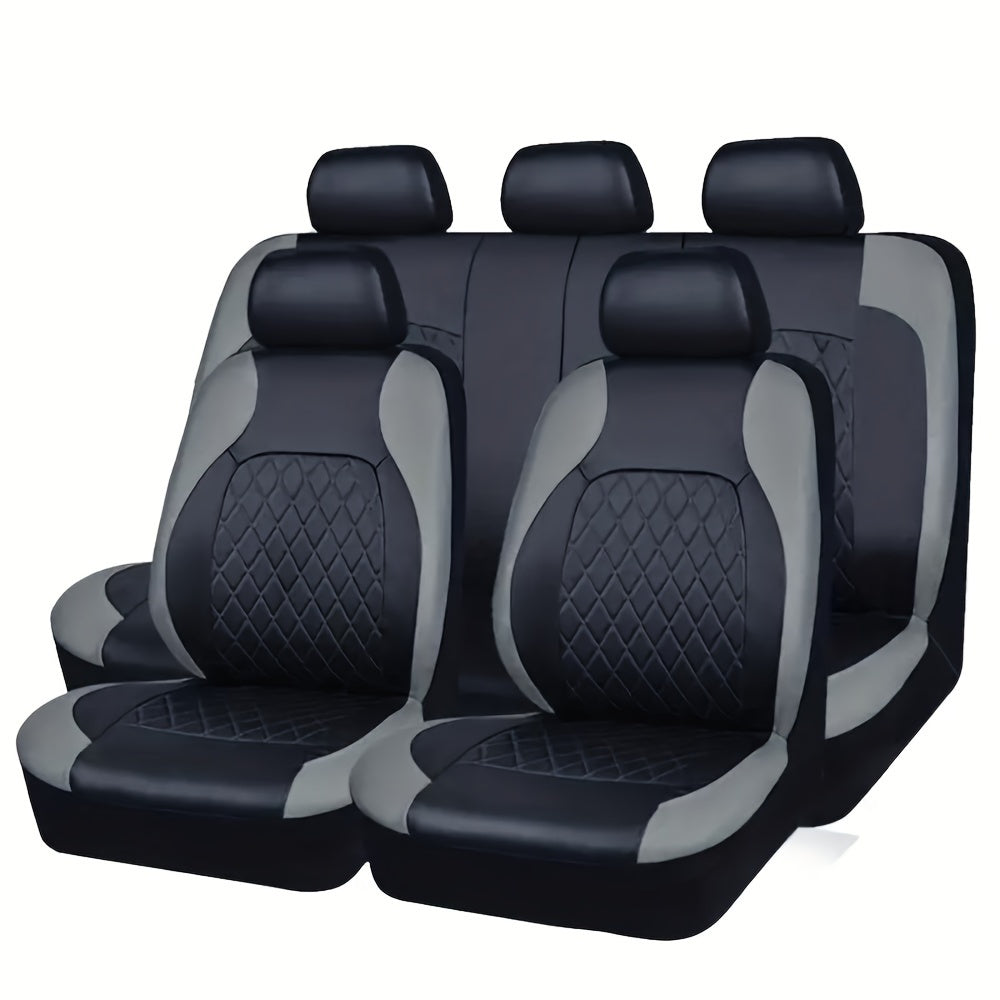 Faux Leather Car Seat Covers Full Set for Five Seats, Front Seat and Rear Bench Coverage with Split-Seat Compatibility and Multiple Color Options