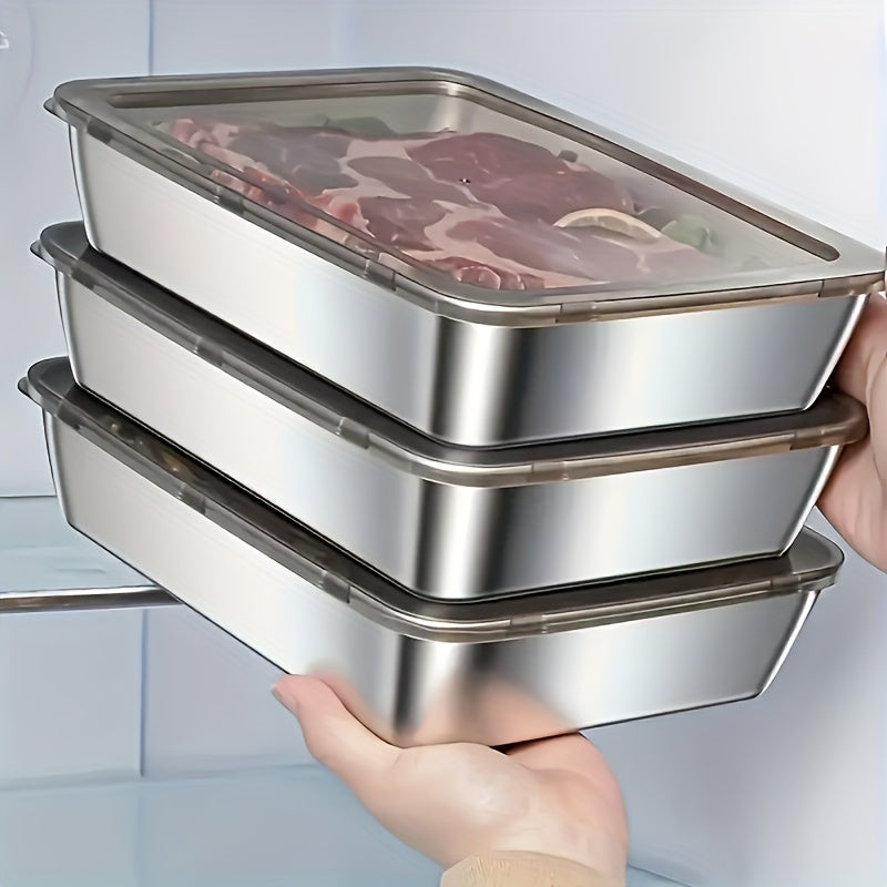 Stainless Steel Leftover Containers, Listed 3-Piece Reusable Food Storage Selection with Stackable Design for Everyday Kitchen and Refrigerator Organization