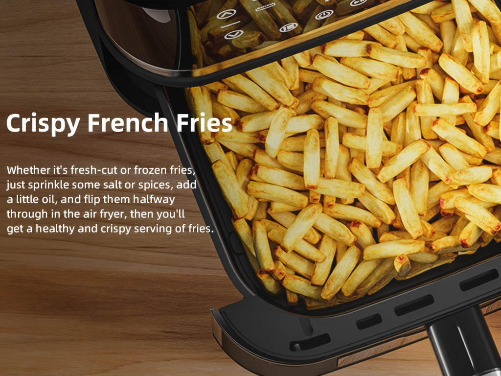 8Qt Digital Air Fryer, Stainless Steel 8-in-1 Cooker with Viewing Window, Touchscreen and 180-400°F Temperature, Dishwasher-Safe Non-Stick Basket, Large Family Size for Indoor Cooking, Black