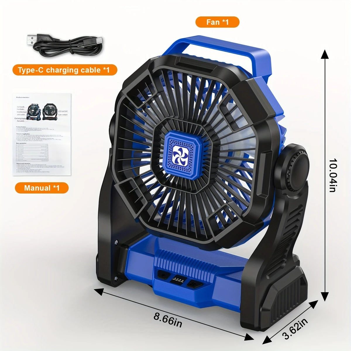 LED Lantern Camping Fan with Hook, Portable 3-in-1 USB Powered Desk Fan with Listed 20000mAh Capacity for Picnics, Indoor Use and Power Outages