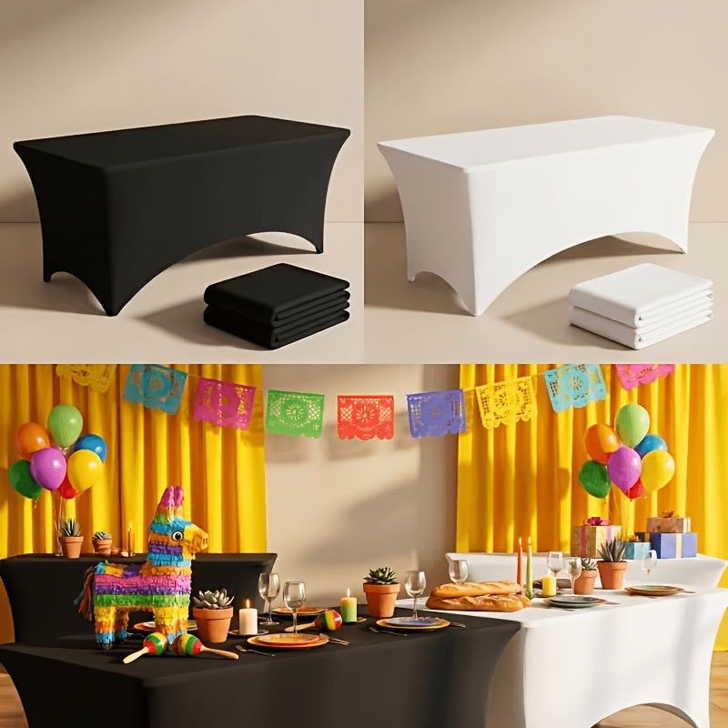 Stretch Table Covers for 6-Foot Rectangular Tables, Black or White Polyester Spandex Tablecloths with Leg Pockets, 3 or 5 Pack Options for Weddings and Displays