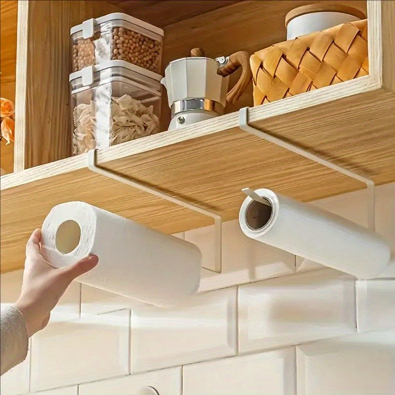 Kitchen Paper Towel Rack Set in Black Stainless Steel, 2-Piece Wall-Hanging Organizer for Compatible Paper Towel Rolls, Plastic Wrap and Kitchen Cloth Storage