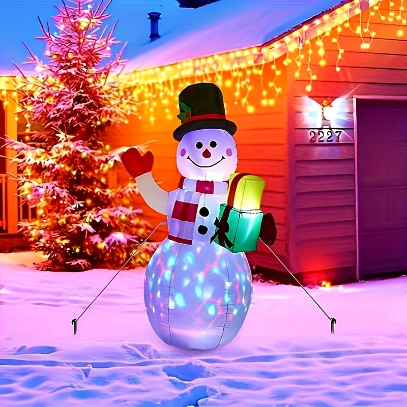 Gift-Holding Inflatable Snowman, Approximately 5ft Oxford Cloth Christmas Display with Internal LED Lights and Plug-Powered Built-In Blower for Holiday Decorating