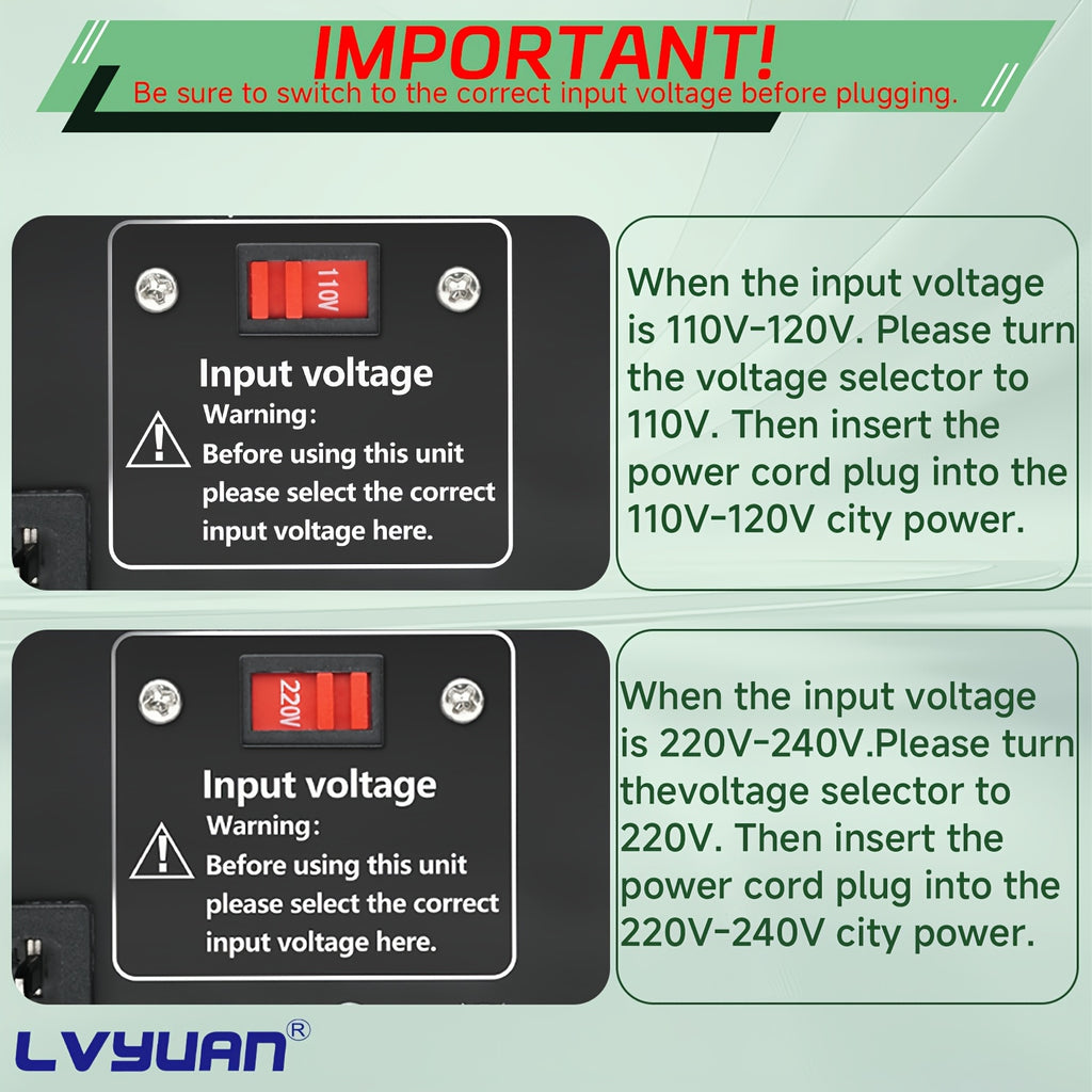Step Up Down Voltage Converter by LVYUAN, 110V–120V to 220V–240V Transformer with Two US Outlets, Two Universal Outlets and Resettable Circuit Breaker