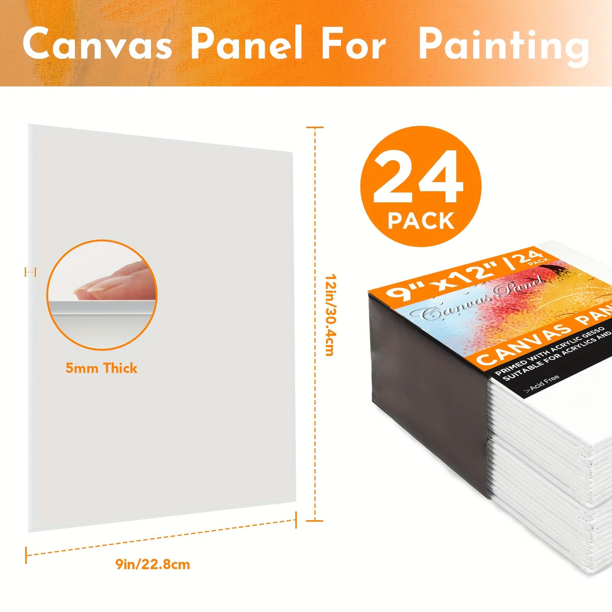 Set of 24 Canvas Panels Measuring 9X12 Inches - High-Quality, Acid-Free Primed Boards Suitable for Acrylics, Oils, And Mixed Media Art Materials
