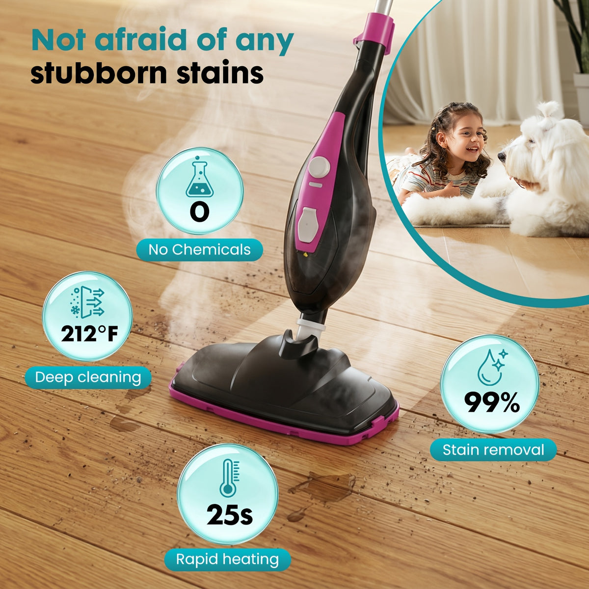 10in1 Steam Mop, 1550W Detachable Handheld Floor Cleaner with 16ft Power Cord 2 Washable Pads for Hardwood Tile Carpet and More
