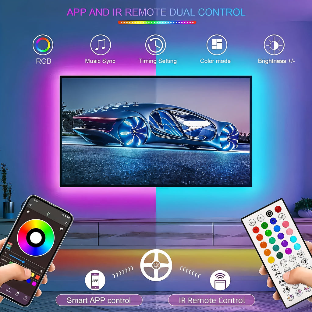 App-Controlled RGB LED Light Strips with Listed Music Sync and Remote Control, 200FT or 130FT Length Labels for Bedroom, Living Room and Holiday Decor