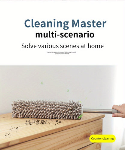 Chenille Telescopic Duster with Extendable Pole and Detachable Washable Head for Furniture, Ceiling Fans, Windows, Office and Car Interior Dusting