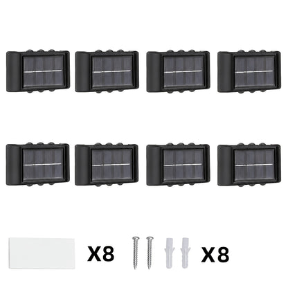 Solar Up and Down Wall Sconces with Listed 6-LED Design, White or Warm Light and 4- or 8-Piece Options for Outdoor Fence, Patio and Garden Decoration