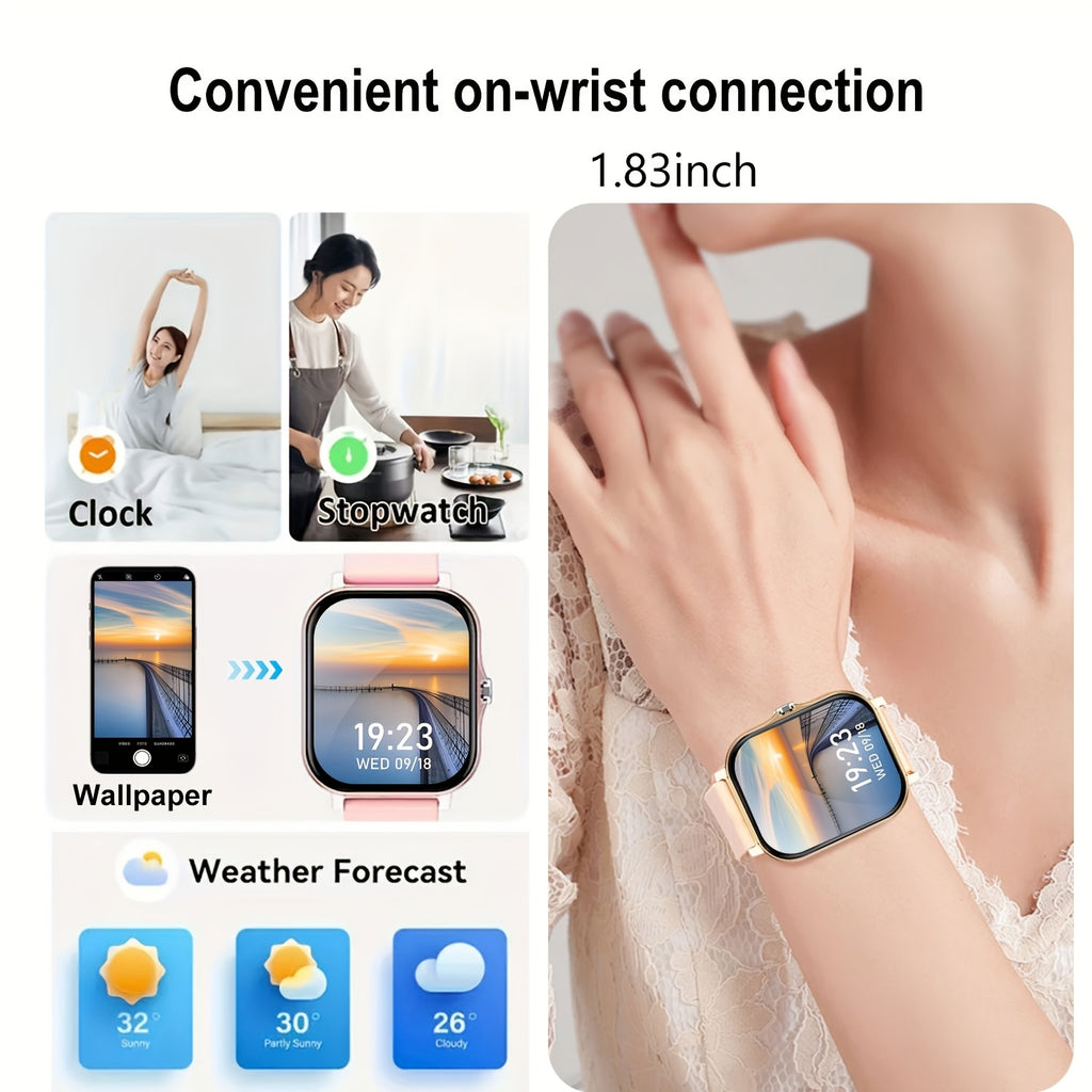 TFT Touchscreen Calling Smartwatch with Listed 1.83-Inch Display, 180mAh Battery, TPU and Steel Straps, Camera and Music Functions in Four Color Options