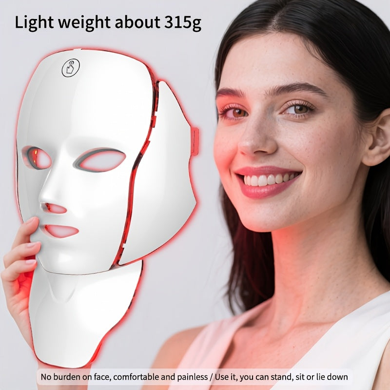 Seven-Color Facial Mask Device with USB Charging, White Face and Neck Beauty Care Instrument for At-Home Skincare Routines and Thoughtful Gifts