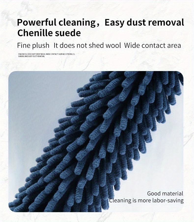 Chenille Telescopic Duster with Extendable Pole and Detachable Washable Head for Furniture, Ceiling Fans, Windows, Office and Car Interior Dusting