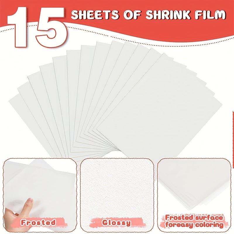Shrink Plastic Craft Kit, 215 Pieces with 15 A5 Shrink Sheets, 100 Keychain Accessories and 100 Open Iron Rings for DIY Charms and Handmade Gifts