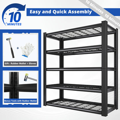 Metal Mesh Storage Shelving with Adjustable Shelf Heights, 72-Inch Utility Rack with Interlocking Assembly for Garage, Pantry and Basement Organization