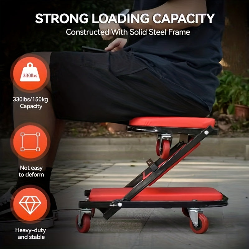 Wheeled Mechanic Creeper and Sliding Stool Options in Red or Grey, Foldable 3-in-1 Crawler or Non-Foldable Model for Garage Work Planning