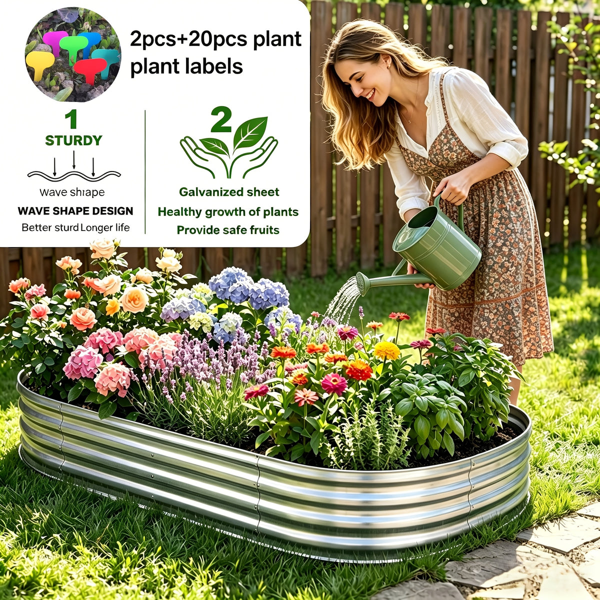 1/2pcs Galvanized Raised Beds for Outdoor, Oval Raised Garden Bed, Planter Raised Boxes with Open-Ended Base, Large Metal Raised Planter Beds for Vegetables, Flowers, Tool-Free Assembly