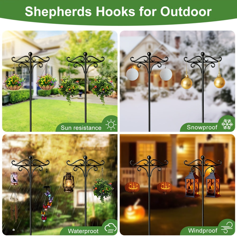 Adjustable Garden Shepherd Hooks RX-MYGF16 with Listed Five-Prong Bases, Two- or Four-Pack Labels for Hanging Bird Feeders, Plant Baskets and Decorative Lanterns