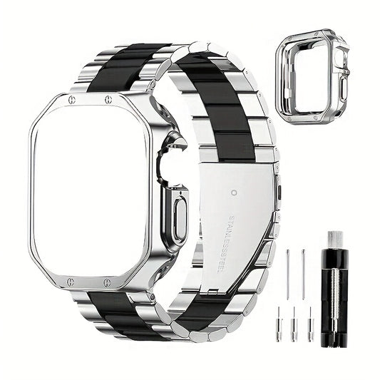 Stainless Steel Link Watch Band for Compatible Apple Watch Models with Listed Watch Case and Link Adjustment Tool, Multiple Size and Color Options for Everyday Style