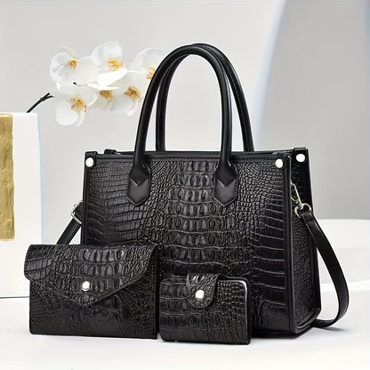 Three-Piece Handbag Set for Women with Shoulder, Crossbody and Tote Styling References, Six Color Options for Summer Outfits and Everyday Carry