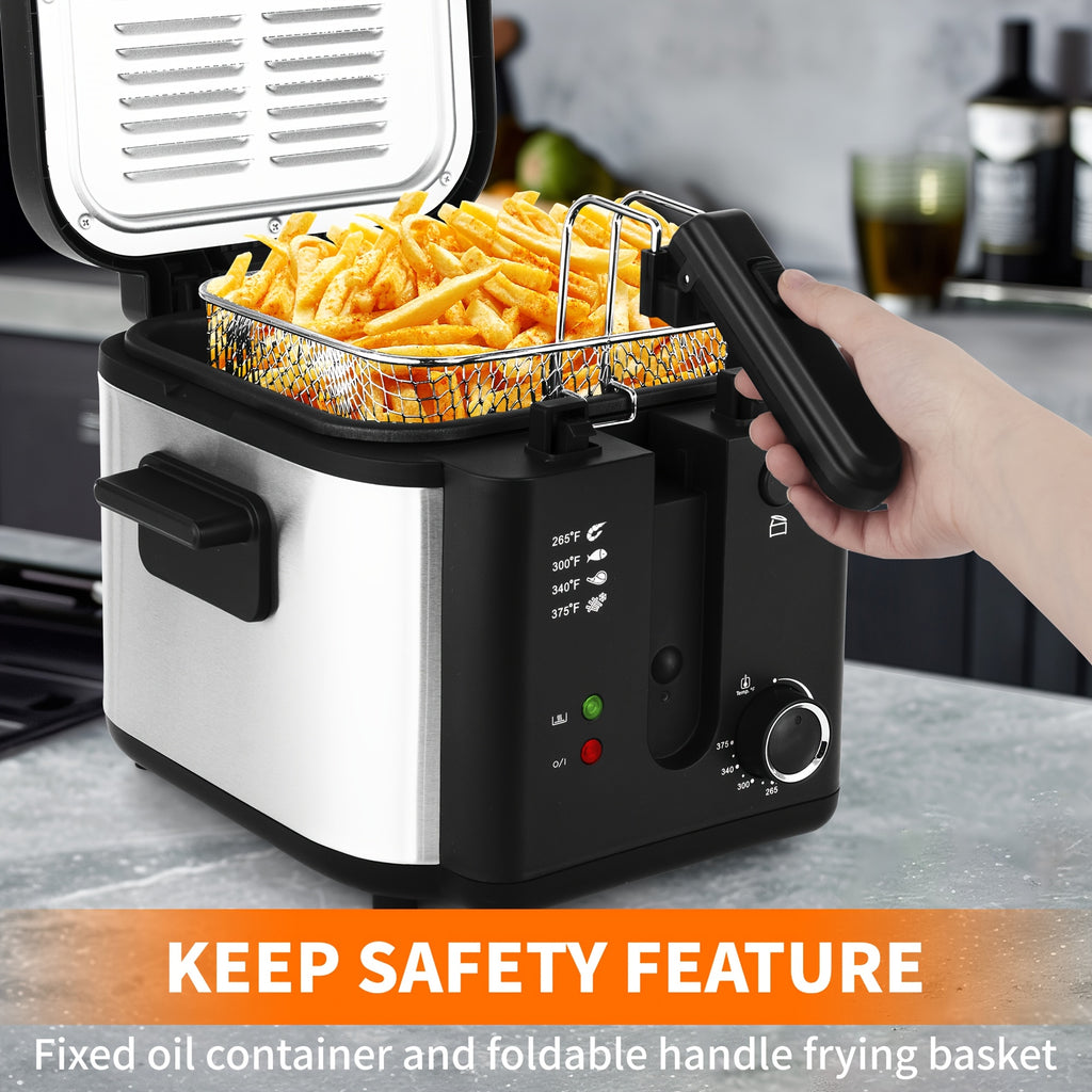 Basket-Equipped Countertop Deep Fryer by SUSTEAS with Adjustable Temperature and Nonstick Lining, 1.5L, 2.5L, 3L, 5L or 6L Options for Home Cooking