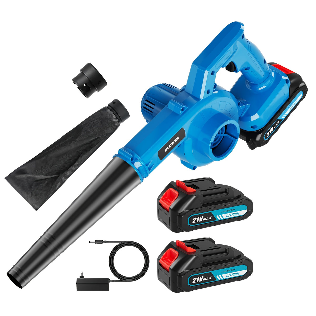 Cordless Leaf Blower and Vacuum with Extension Tube for Yard Cleanup, Handheld Tool in Black One-Battery, Blue Two-Battery and Five-Piece Kit Options