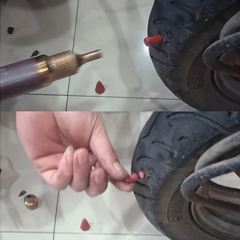 Mushroom Tire Plugger Gun Kit for Compatible Tubeless Tires, Spring-Loaded Insertion Tool with Probe and Nozzle References in a Metal Material Selection